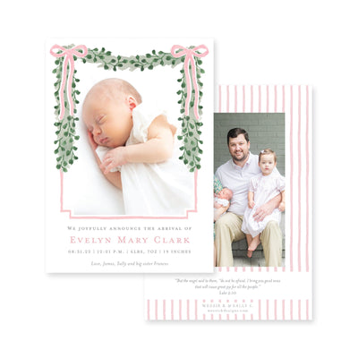 Eucalyptus And Bows Birth Announcement