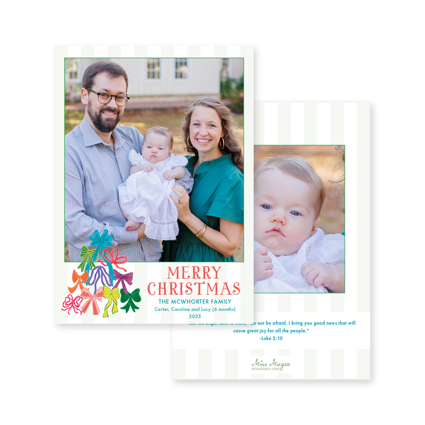 Bright Bow Tree Side Vertical Christmas Card