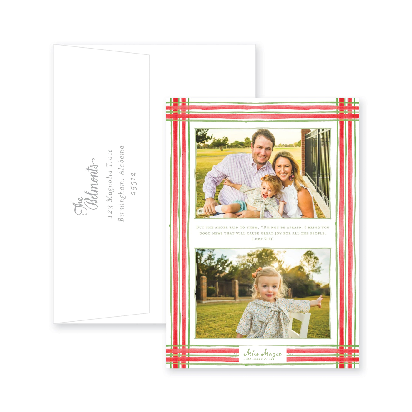 Watercolor Plaid Vertical Frame Christmas Card