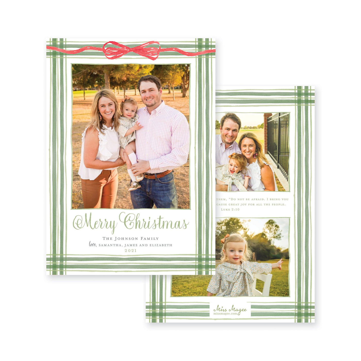 Watercolor Plaid Vertical Frame Christmas Card