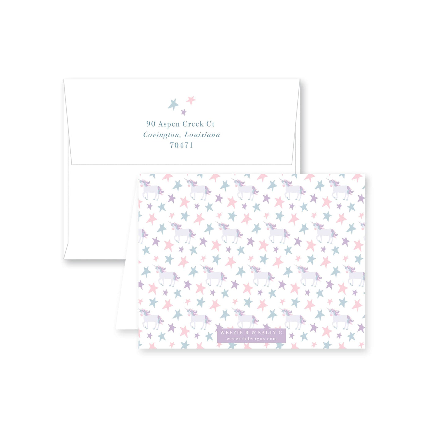 Light Unicorn Stars Folded Note Card