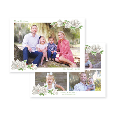 Magnolia Watercolor Full Photo Christmas Card