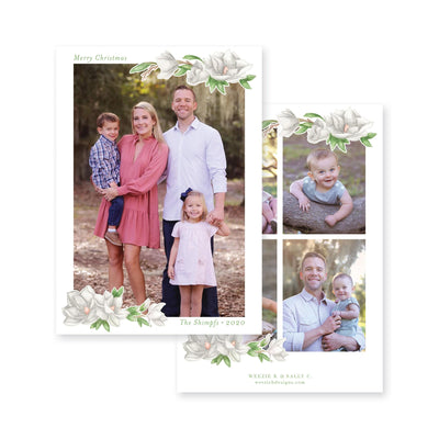 Magnolia Watercolor Full Photo Christmas Card