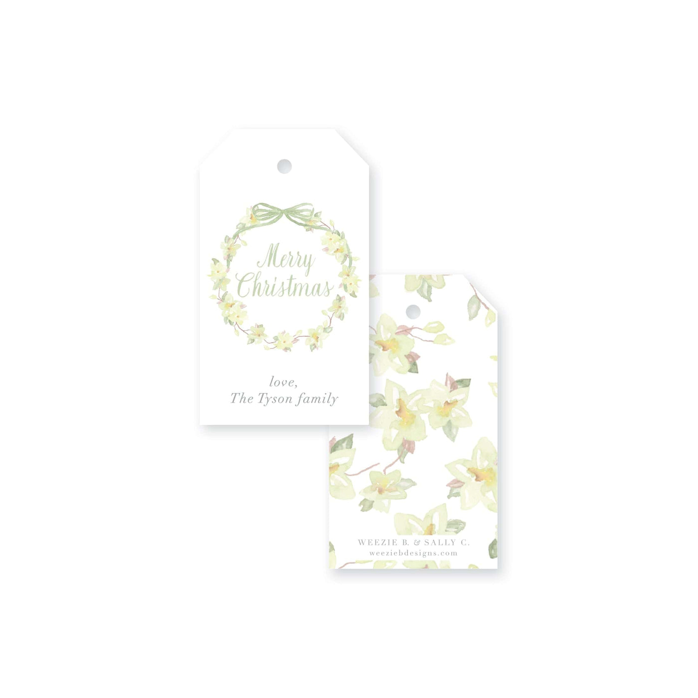 Magnolia Wreath and Ribbon Christmas Gift Tag