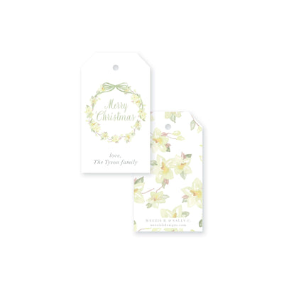 Magnolia Wreath and Ribbon Christmas Gift Tag