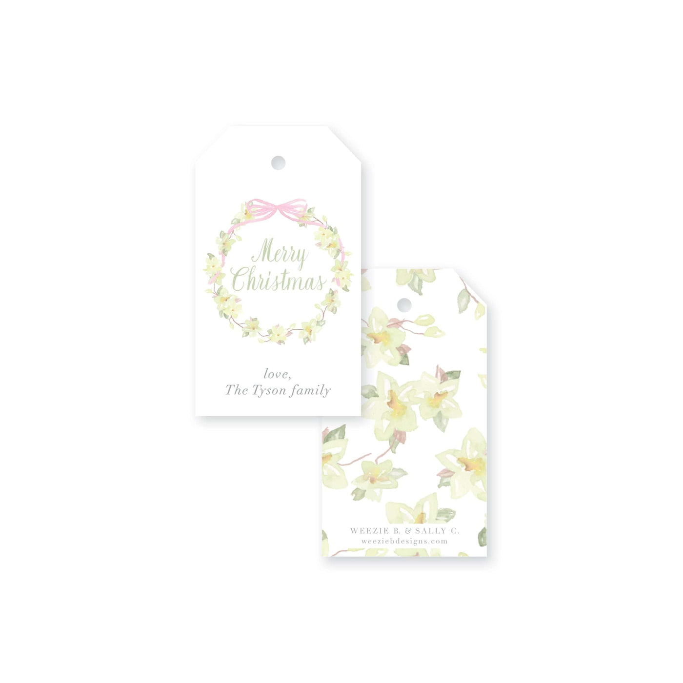 Magnolia Wreath and Ribbon Christmas Gift Tag