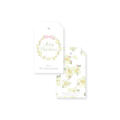 Magnolia Wreath and Ribbon Christmas Gift Tag