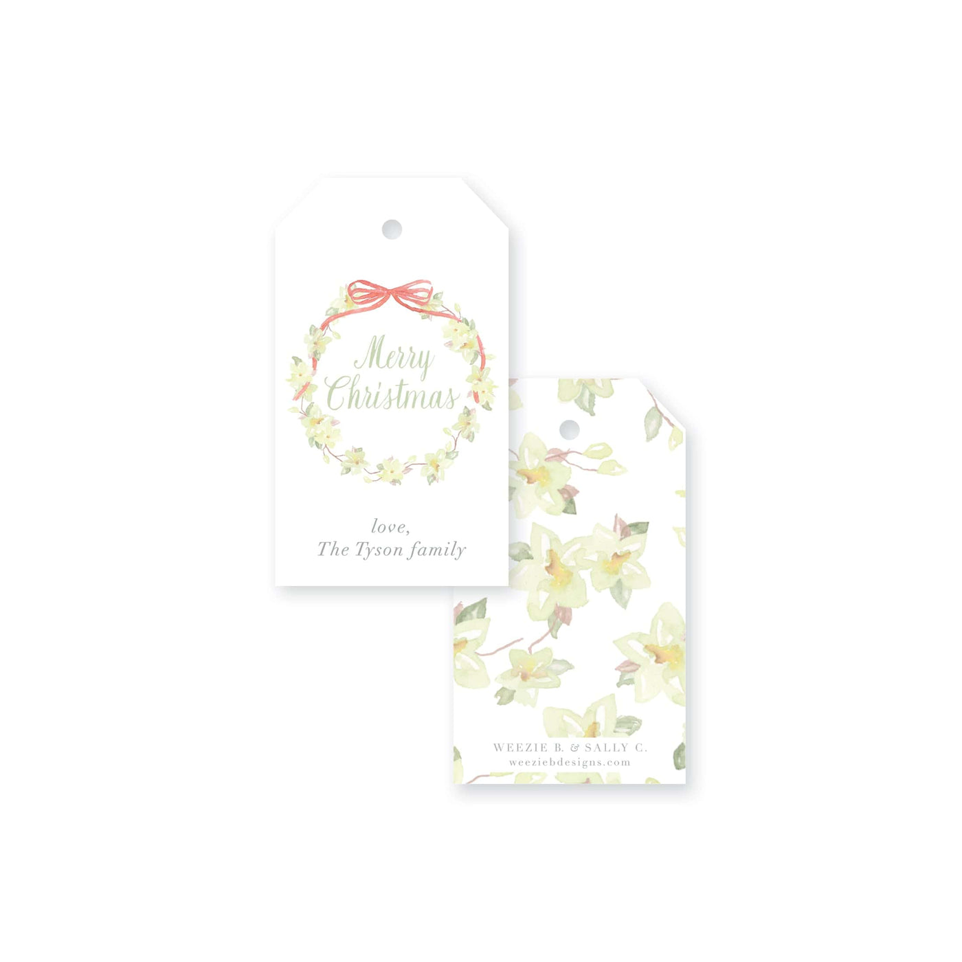 Magnolia Wreath and Ribbon Christmas Gift Tag