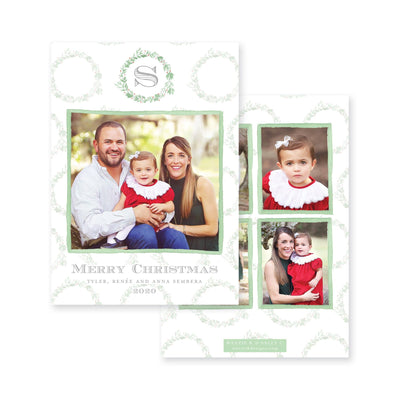 Mistletoe Wreath Monogram Christmas Card