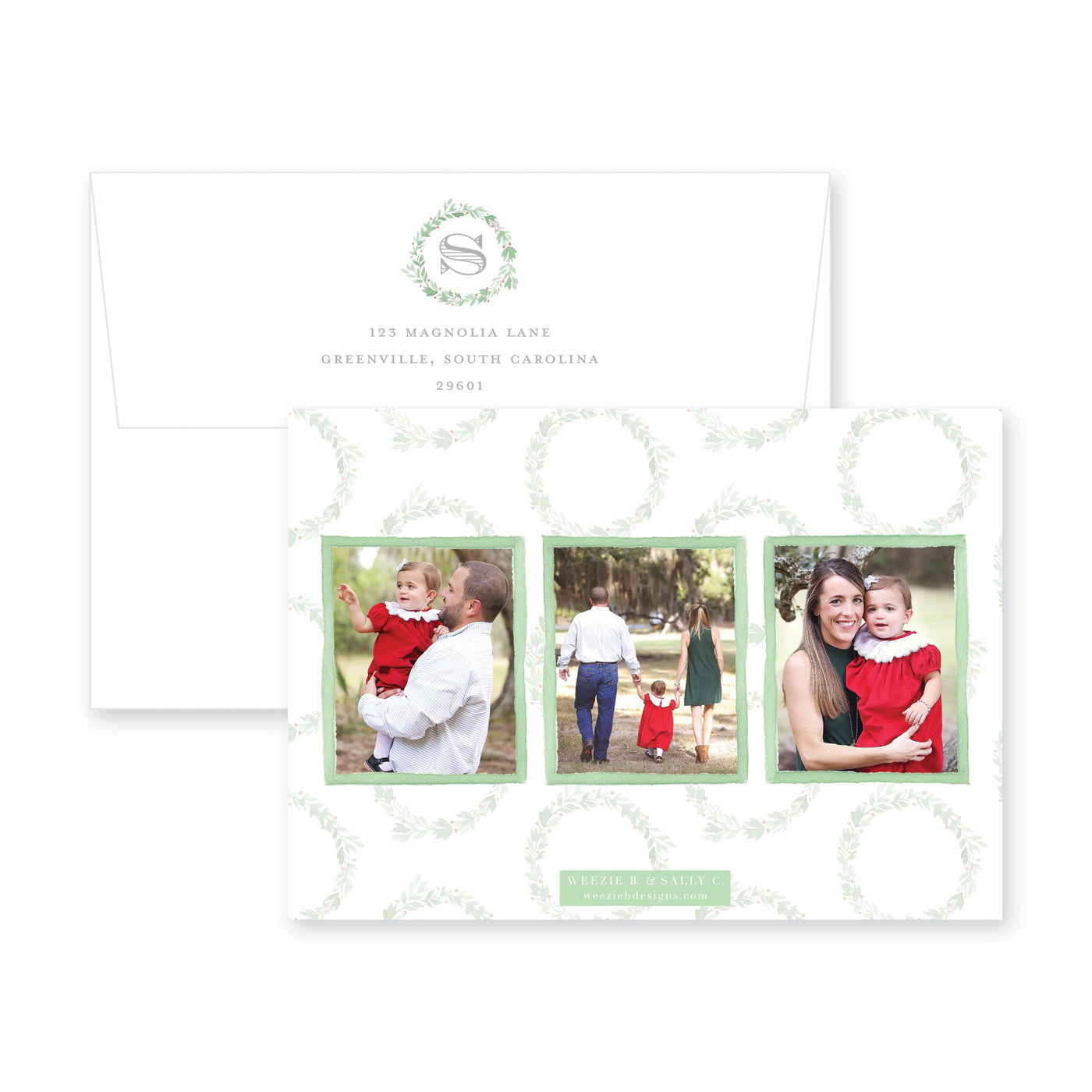 Mistletoe Wreath Monogram Christmas Card