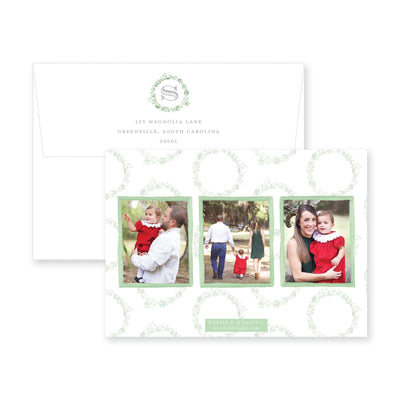 Mistletoe Wreath Monogram Christmas Card