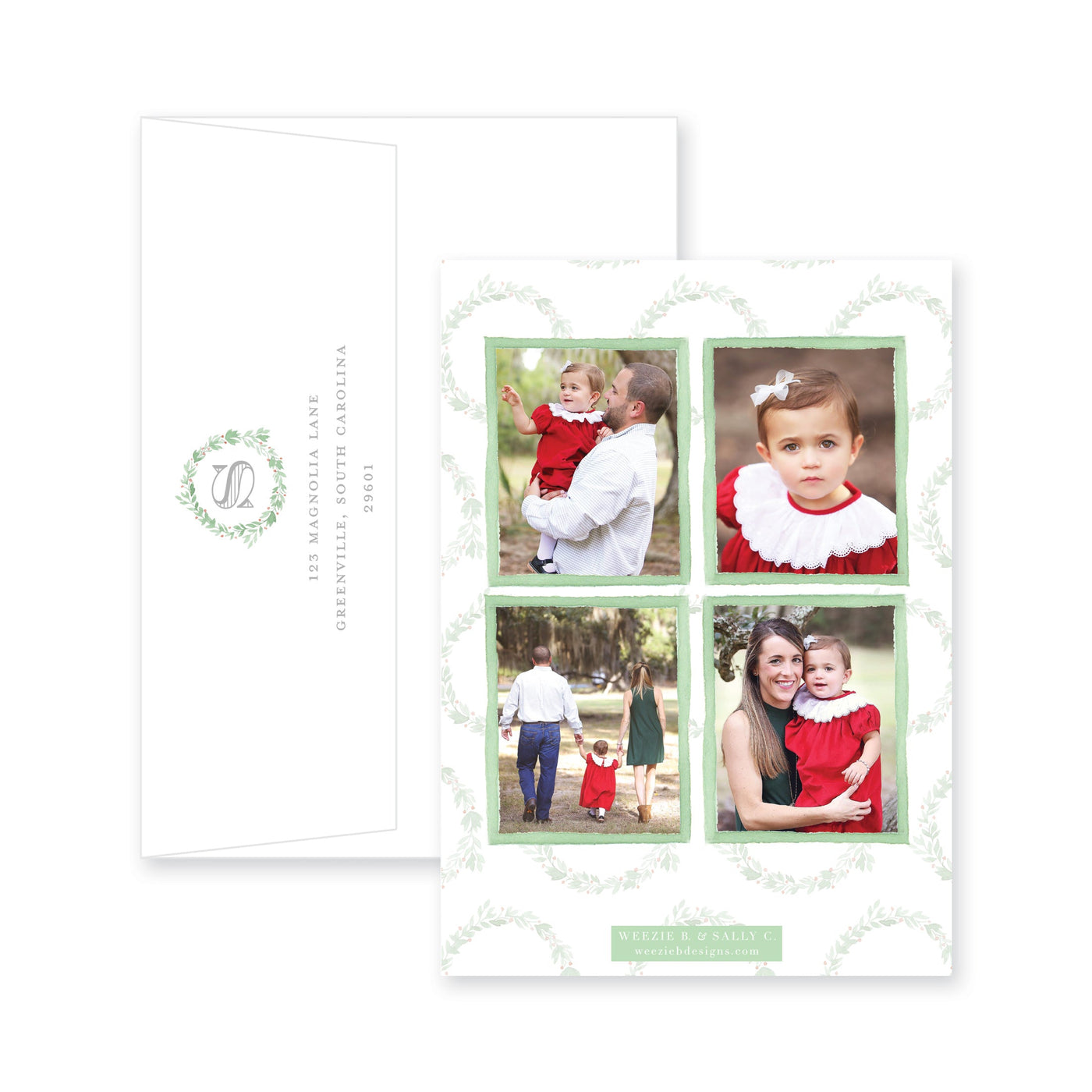 Mistletoe Wreath Monogram Christmas Card