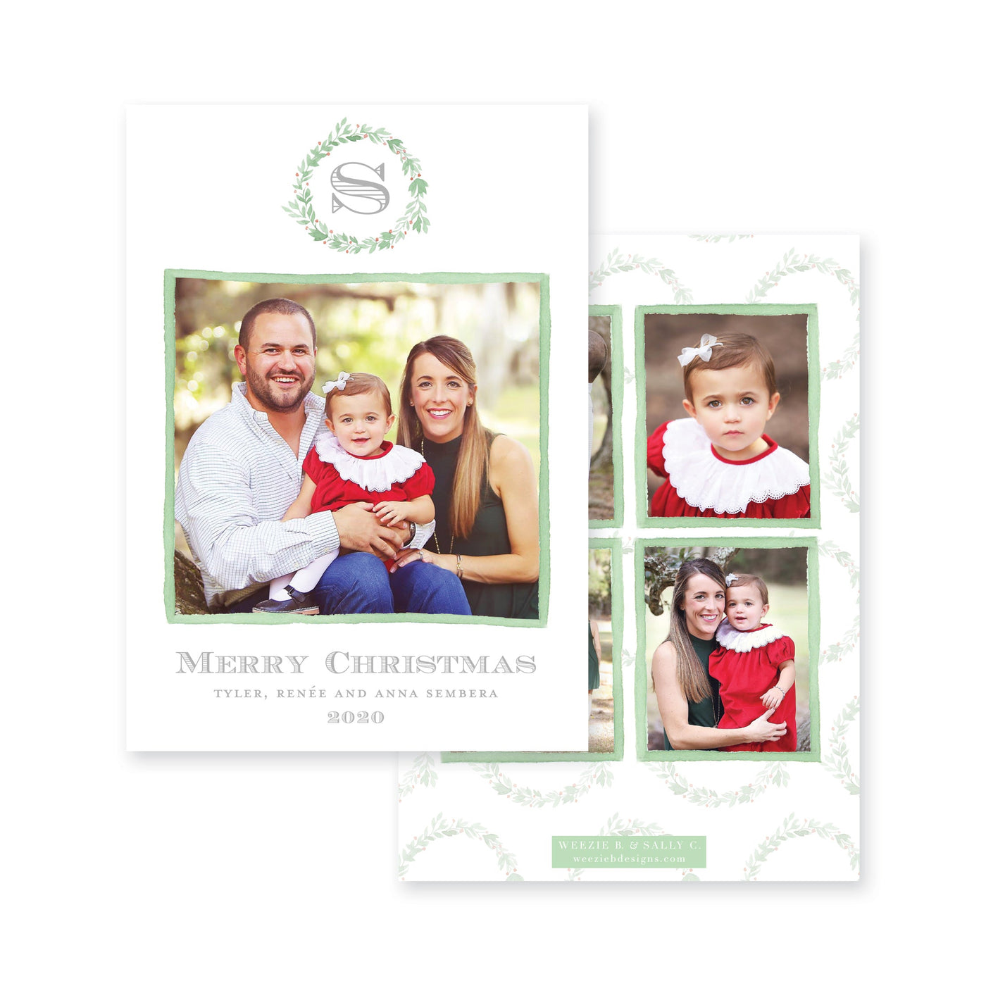 Mistletoe Wreath Monogram Christmas Card