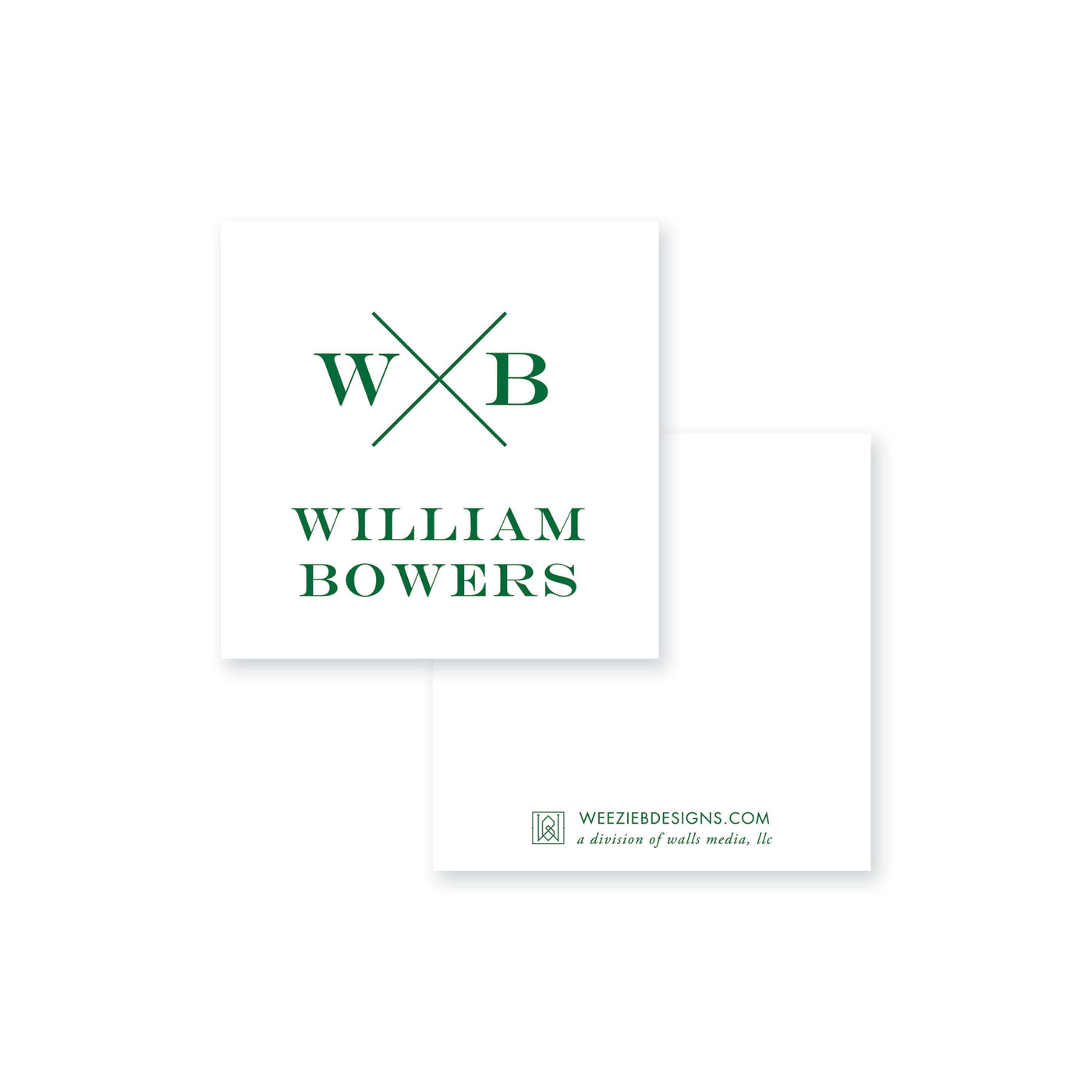 Weezie B. Designs | Block X with Monogram And Name Calling Card