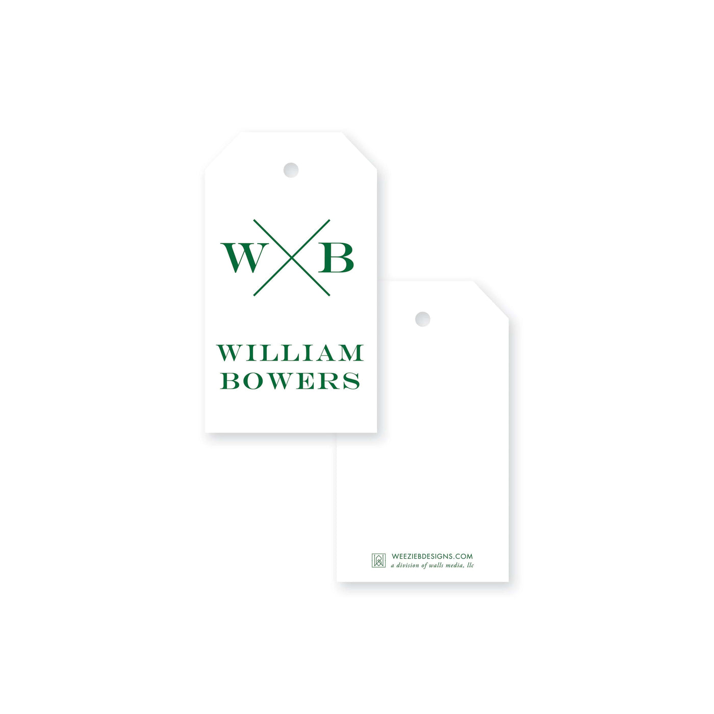 Weezie B. Designs Block X With Name and Monogram Gift Tag