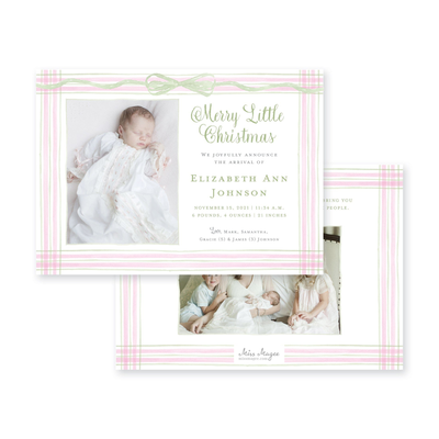 Watercolor Plaid Frame Horizontal Announcement Christmas Card
