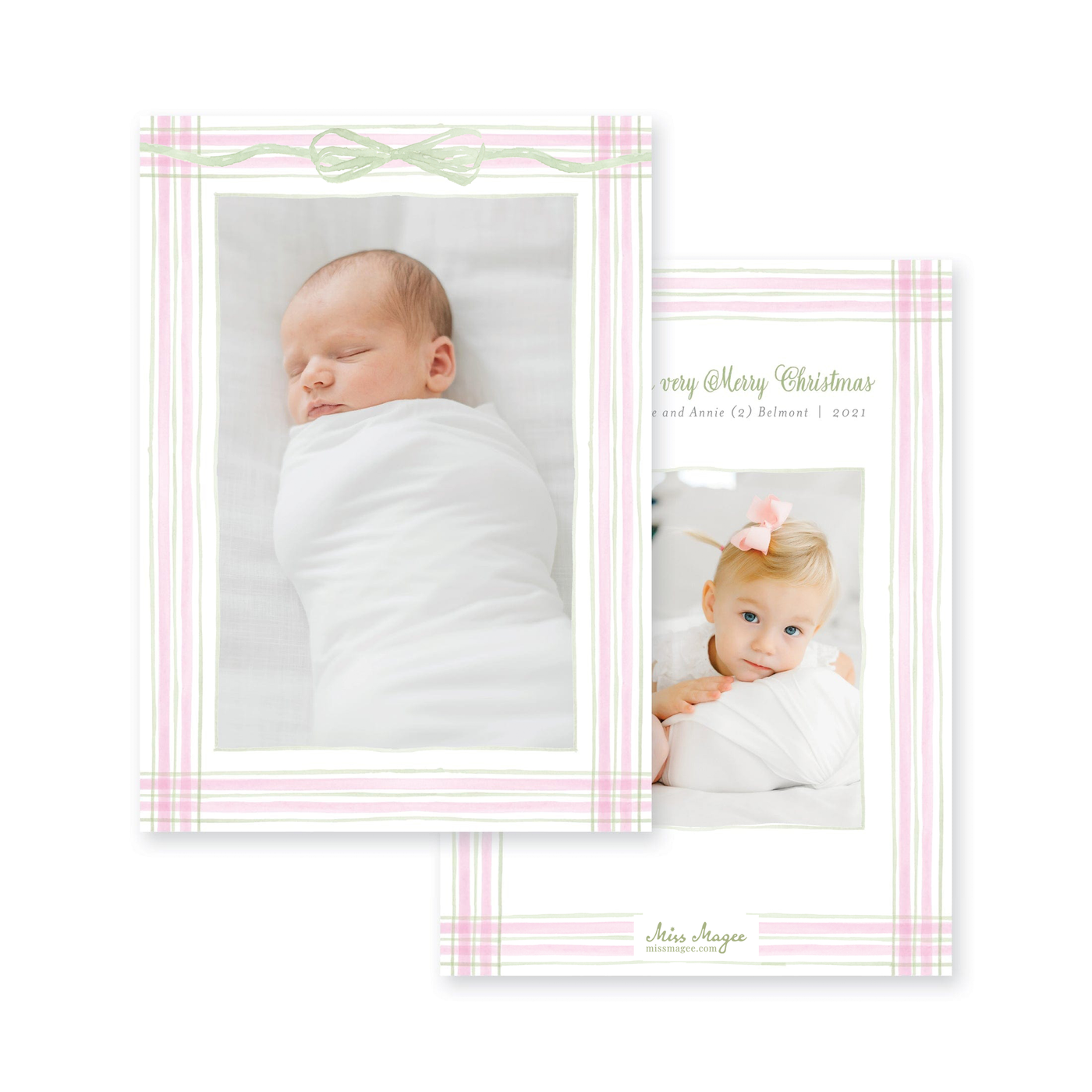 Watercolor Plaid Full Frame Vertical Announcement Christmas Card