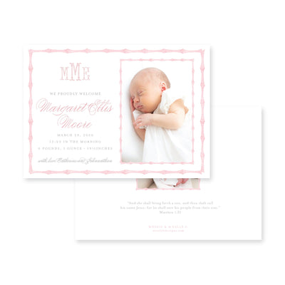 Chinoiserie Bamboo Horizontal Birth Announcement