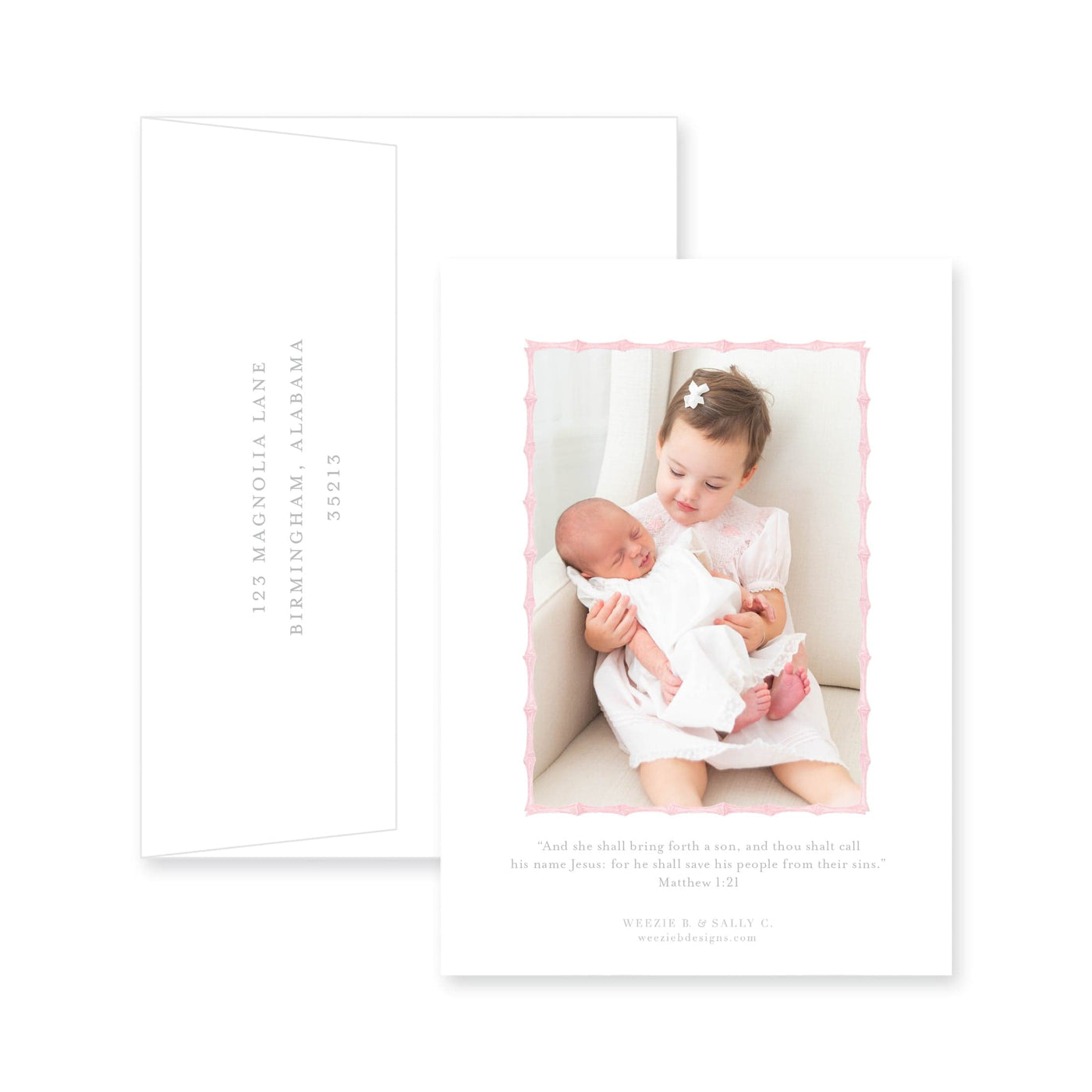 Chinoiserie Bamboo Vertical Birth Announcement