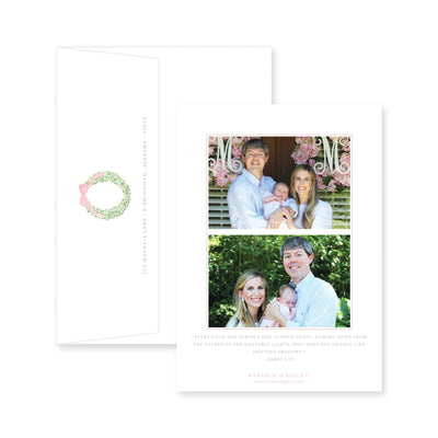Boxwood Wreath Vertical Birth Announcement