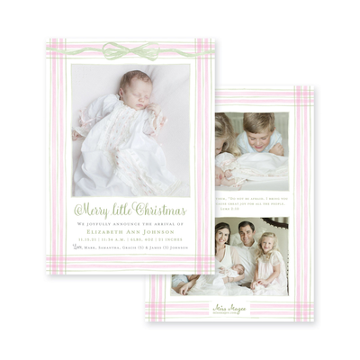 Watercolor Plaid Frame Vertical Announcement Christmas Card