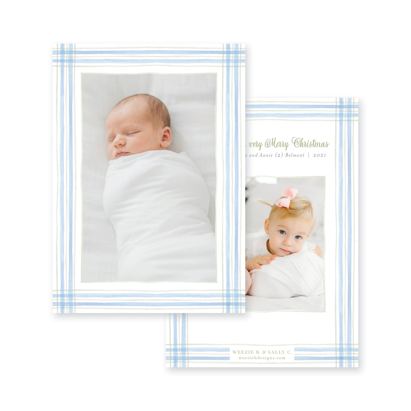 Watercolor Plaid Vertical Full Frame Announcement