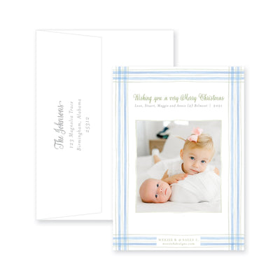 Watercolor Plaid Vertical Full Frame Announcement
