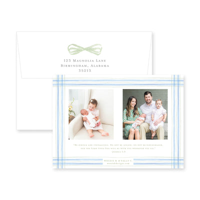 Watercolor Plaid Horizontal Birth Announcement