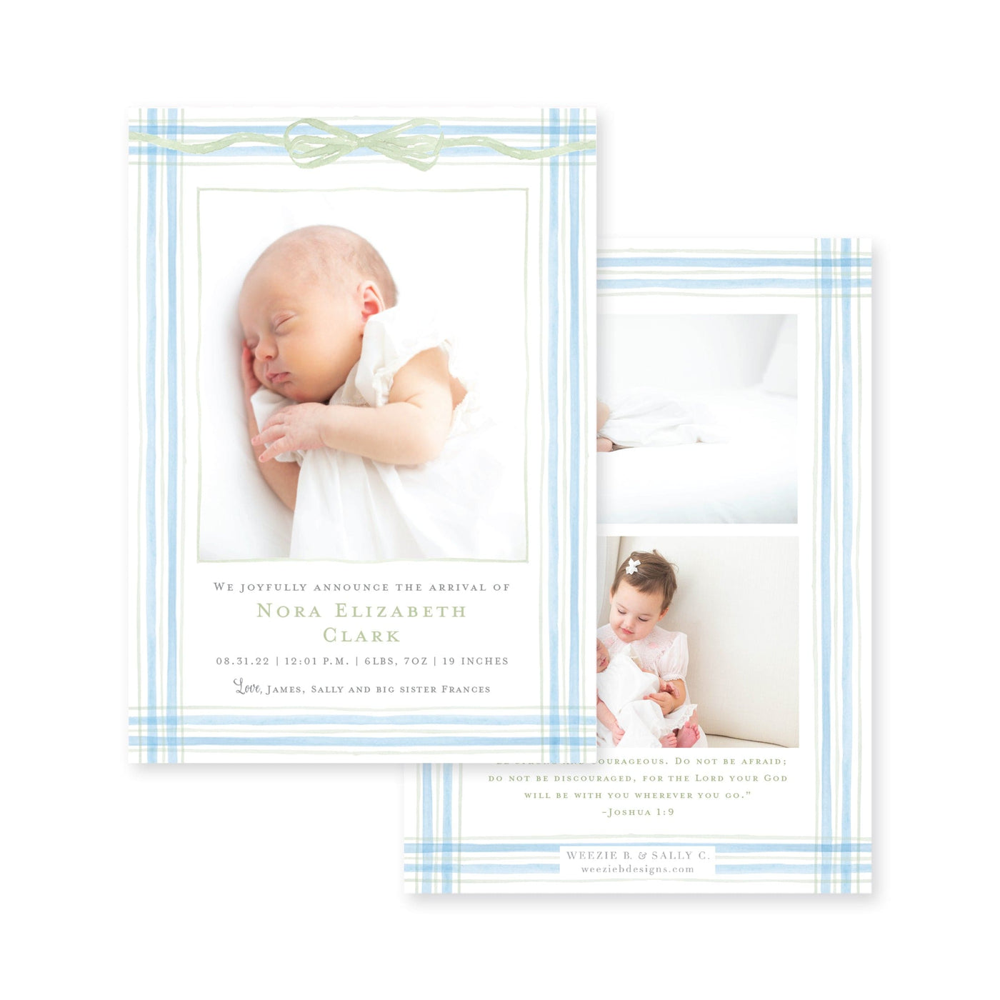 Watercolor Plaid Vertical Birth Announcement