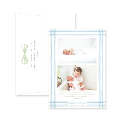 Watercolor Plaid Vertical Birth Announcement