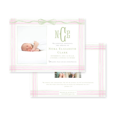 Watercolor Plaid Horizontal Birth Announcement