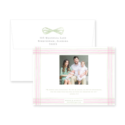 Watercolor Plaid Horizontal Birth Announcement