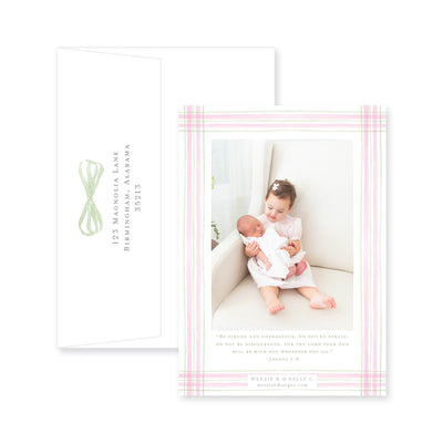 Watercolor Plaid Vertical Birth Announcement