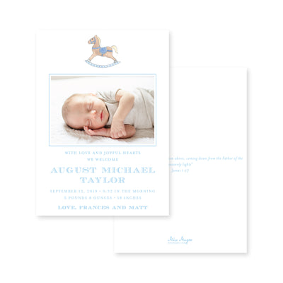 Watercolor Rocking Horse Vertical Birth Announcement