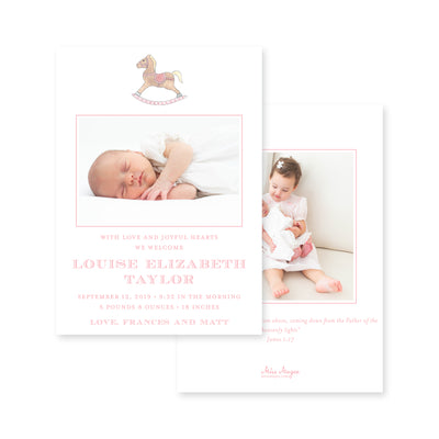 Watercolor Rocking Horse Vertical Birth Announcement