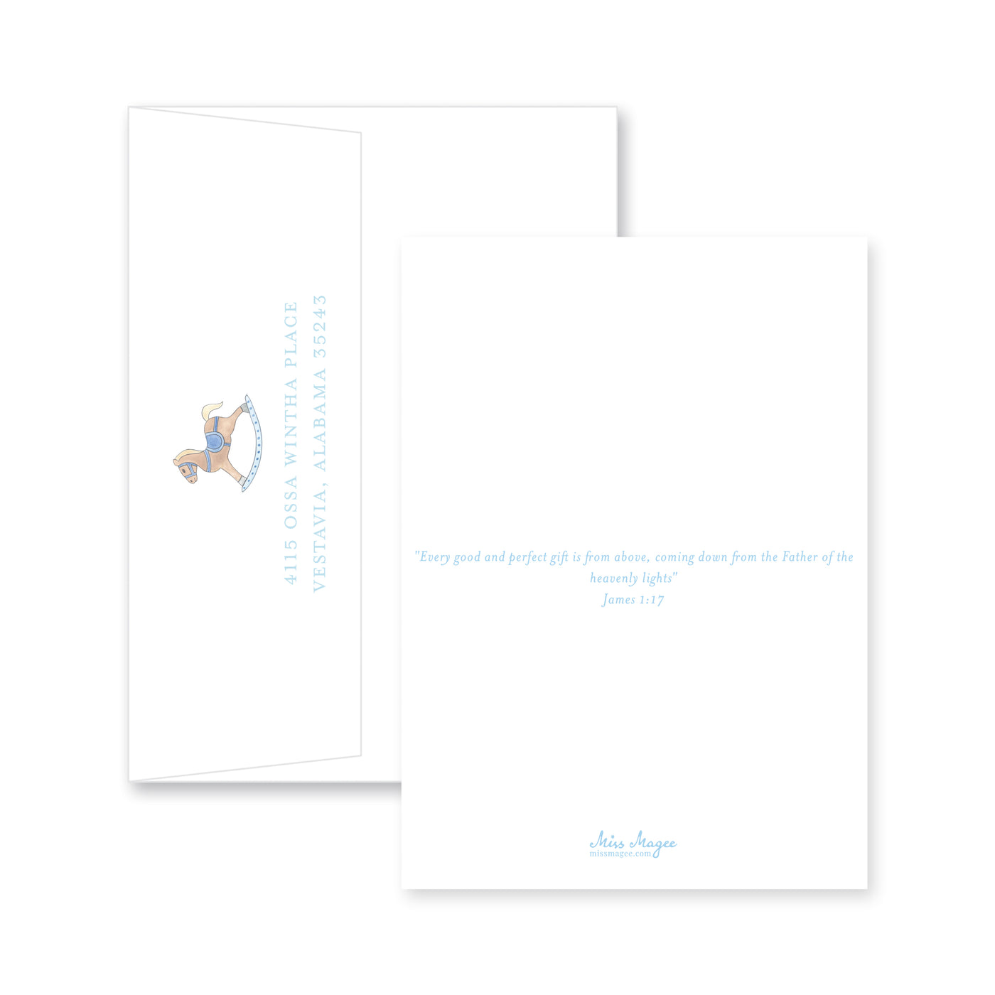 Watercolor Rocking Horse Vertical Birth Announcement