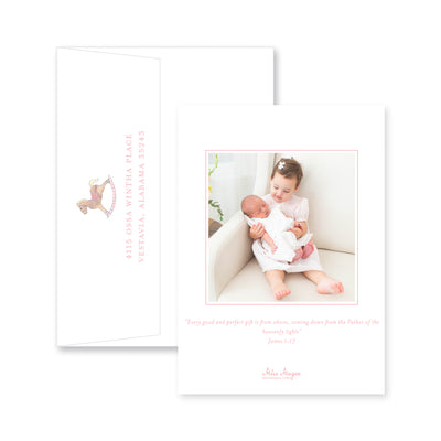 Watercolor Rocking Horse Vertical Birth Announcement