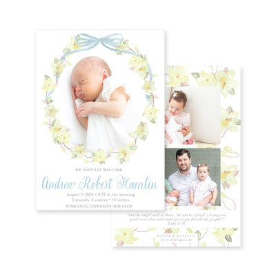 Southern Magnolia Wreath Birth Announcement