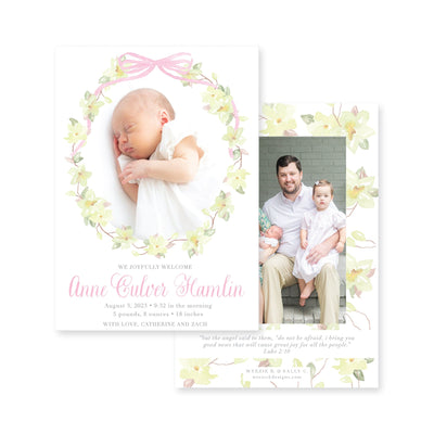 Southern Magnolia Wreath Birth Announcement