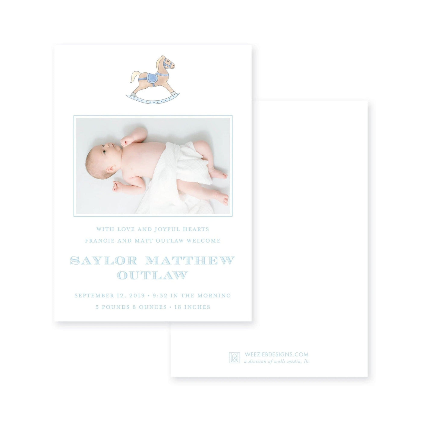 Watercolor Rocking Horse Birth Announcement