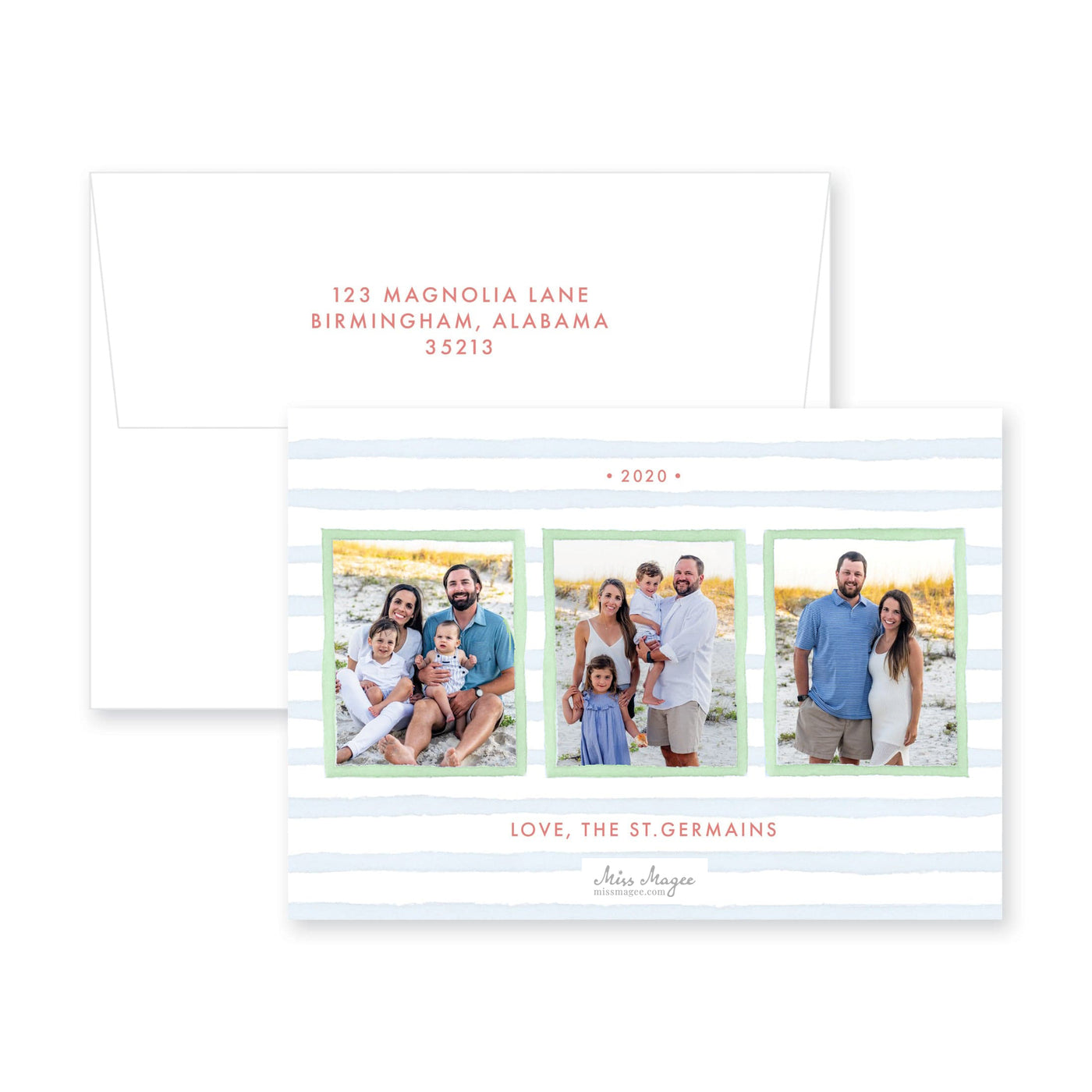 Full Photo Green Wreath Horizontal Christmas Card