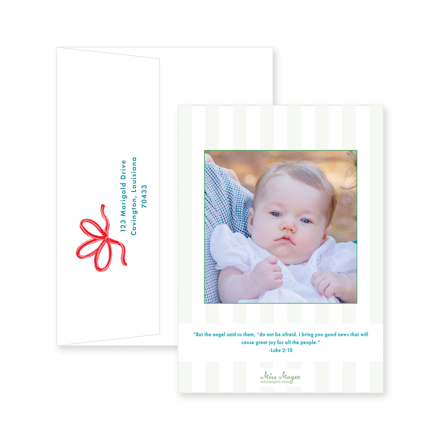 Bright Bow Tree Side Vertical Christmas Card