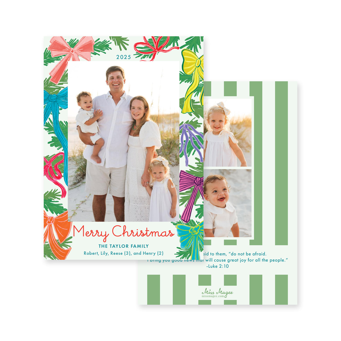 Bright Bows On Tree Vertical Christmas Card