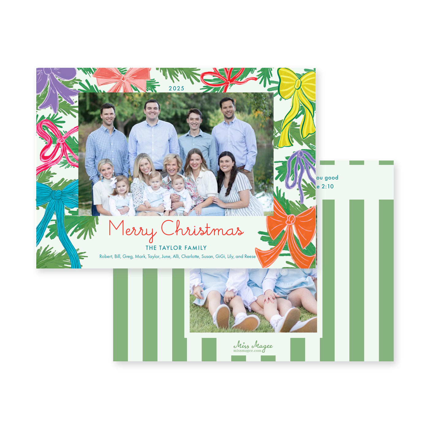 Bright Bows On Tree Horizontal Christmas Card