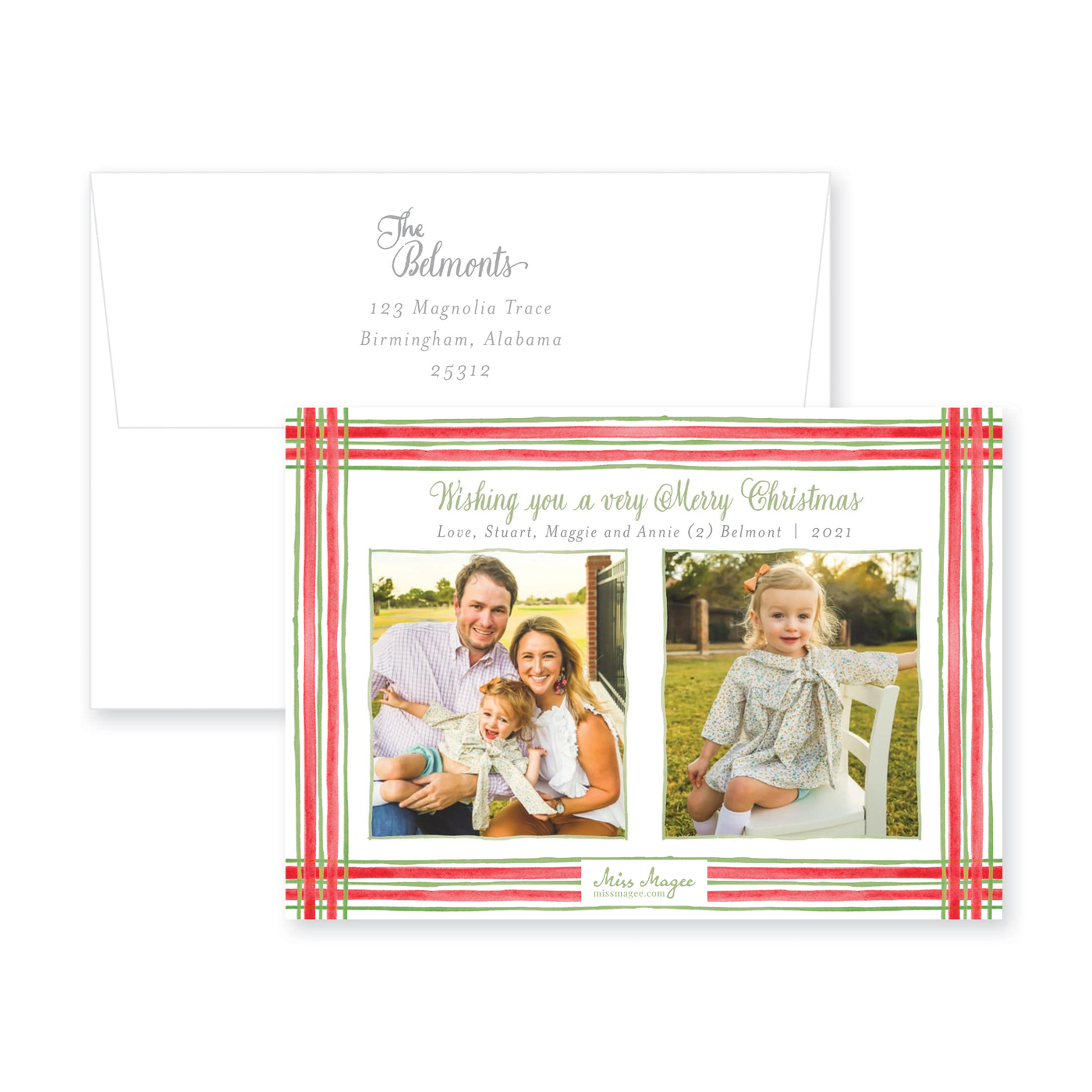 Watercolor Plaid Full Horizontal Frame Christmas Card