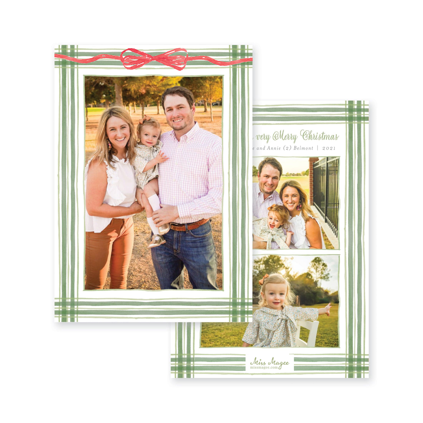 Watercolor Plaid Full Vertical Frame Christmas Card