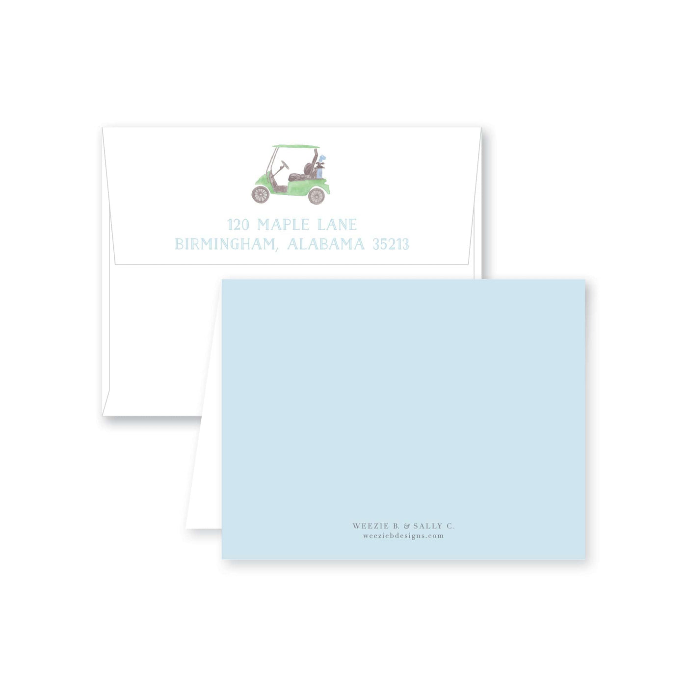 Watercolor Golf Cart Folded Note Card