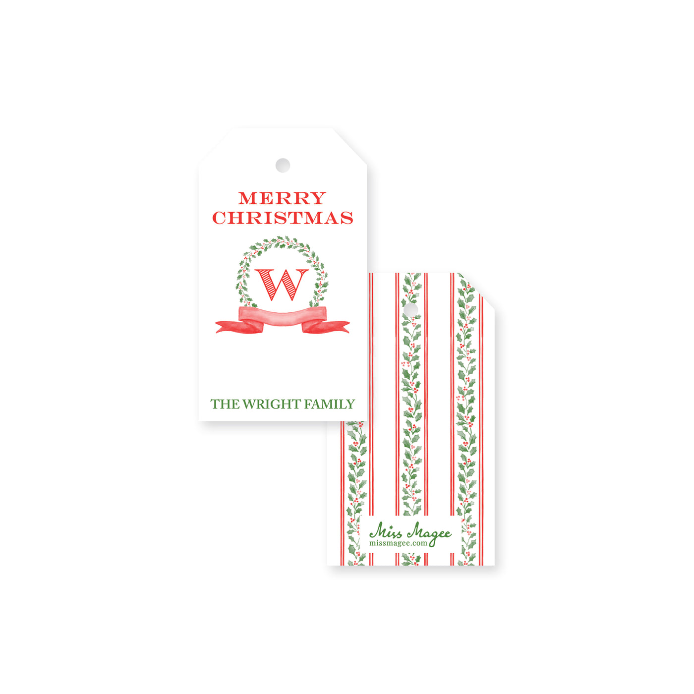 Holly Vine Wreath Christmas Tag