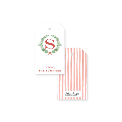 Holly Wreath Monogram Christmas Tag