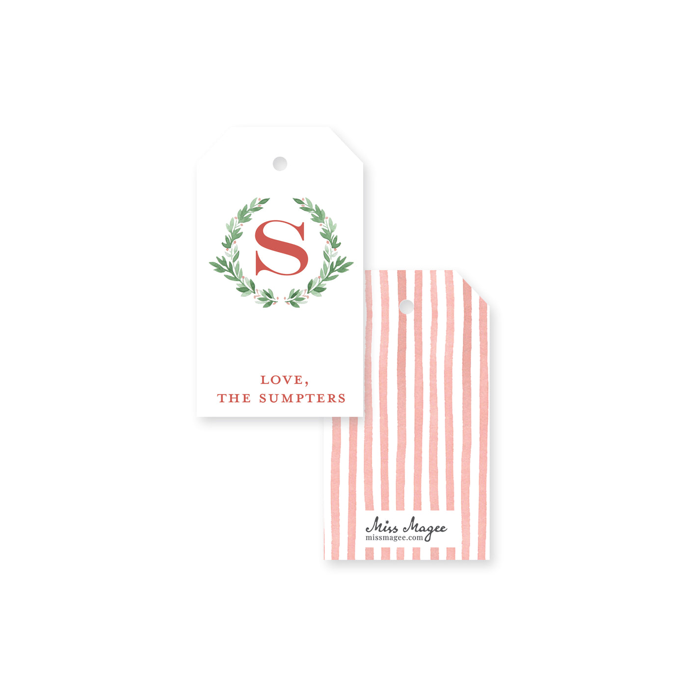 Holly Wreath Monogram Christmas Tag